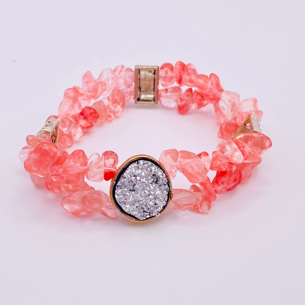 Rose Quartz and Druzy Stretch Bracelet